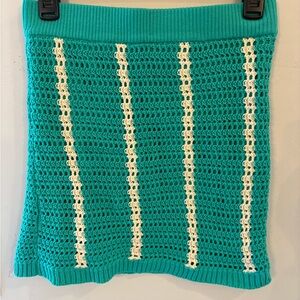 Monrow Teal Crochet Mini Skirt with Cream Stripes